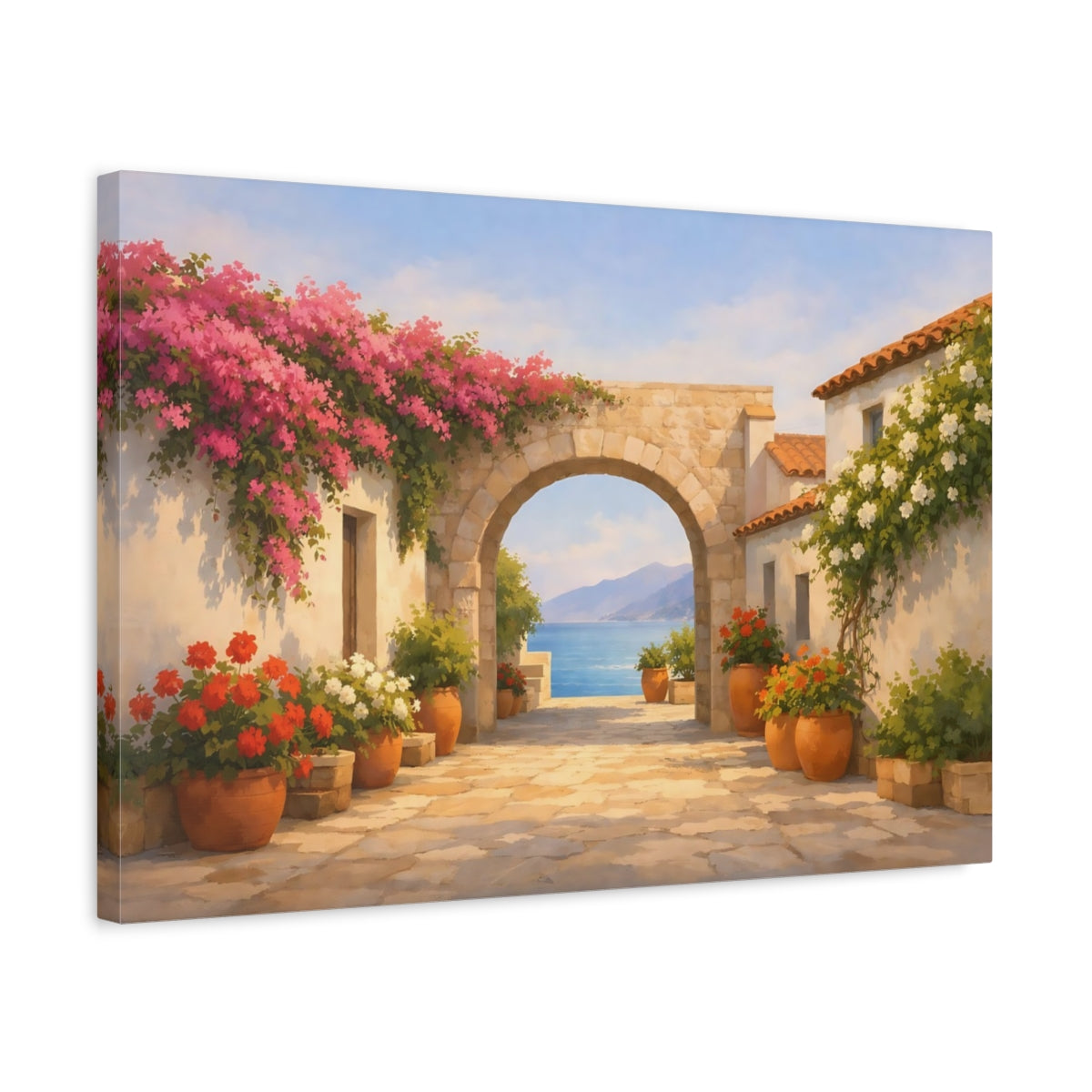 Contemporary Mediterranean Flower Alley Flowered Archway Floral - Canvas Wall Art Print