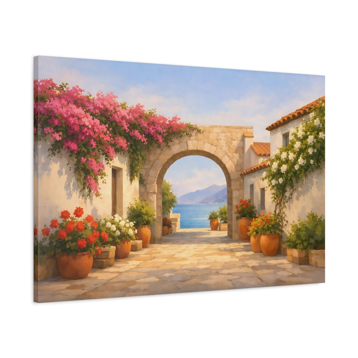 Contemporary Mediterranean Flower Alley Flowered Archway Floral - Canvas Wall Art Print