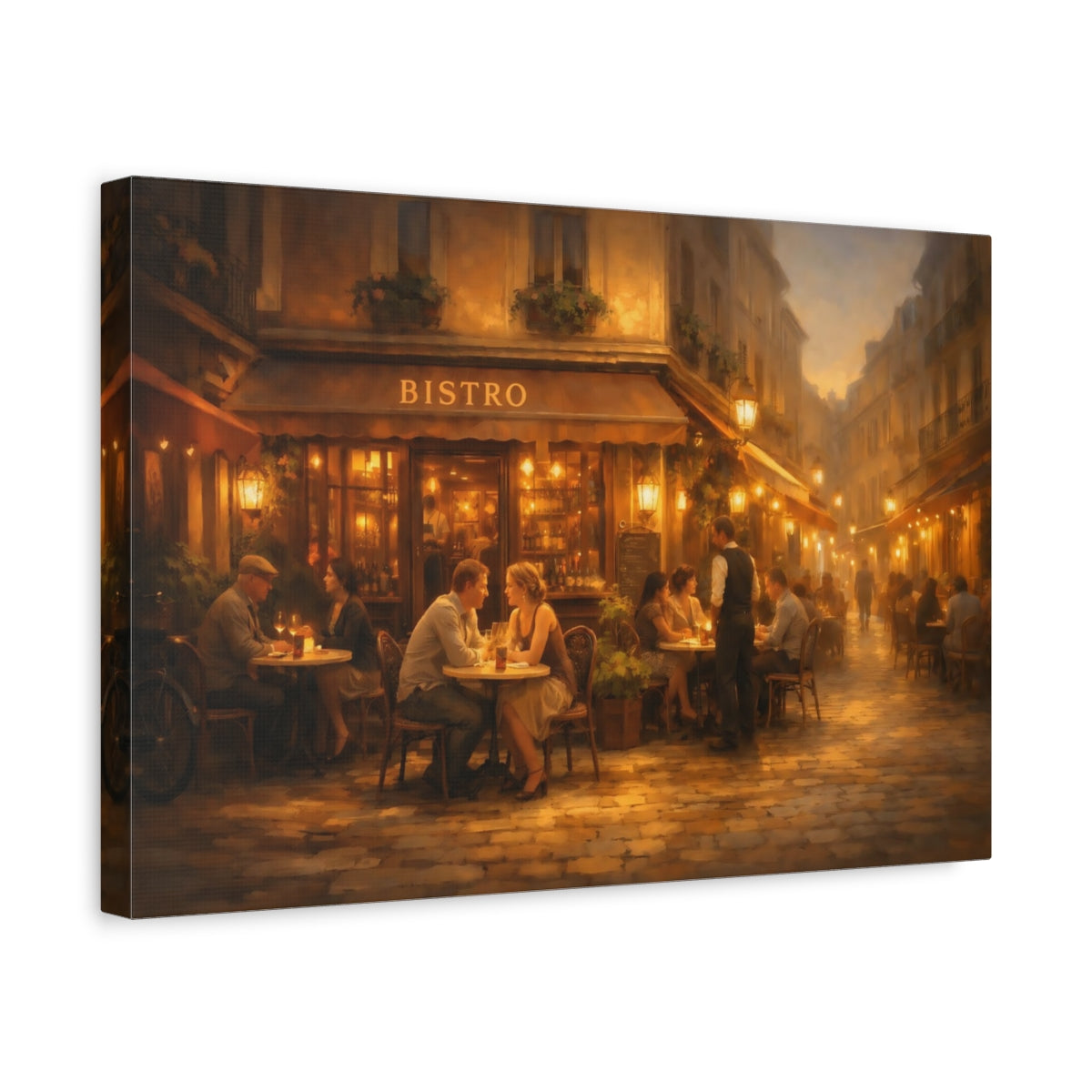 Golden Glow European Bistro Street Vintage - Canvas Wall Art Print