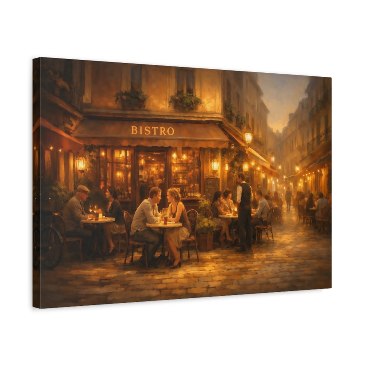 Golden Glow European Bistro Street Vintage - Canvas Wall Art Print