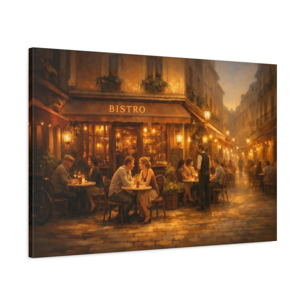 Golden Glow European Bistro Street Vintage - Canvas Wall Art Print