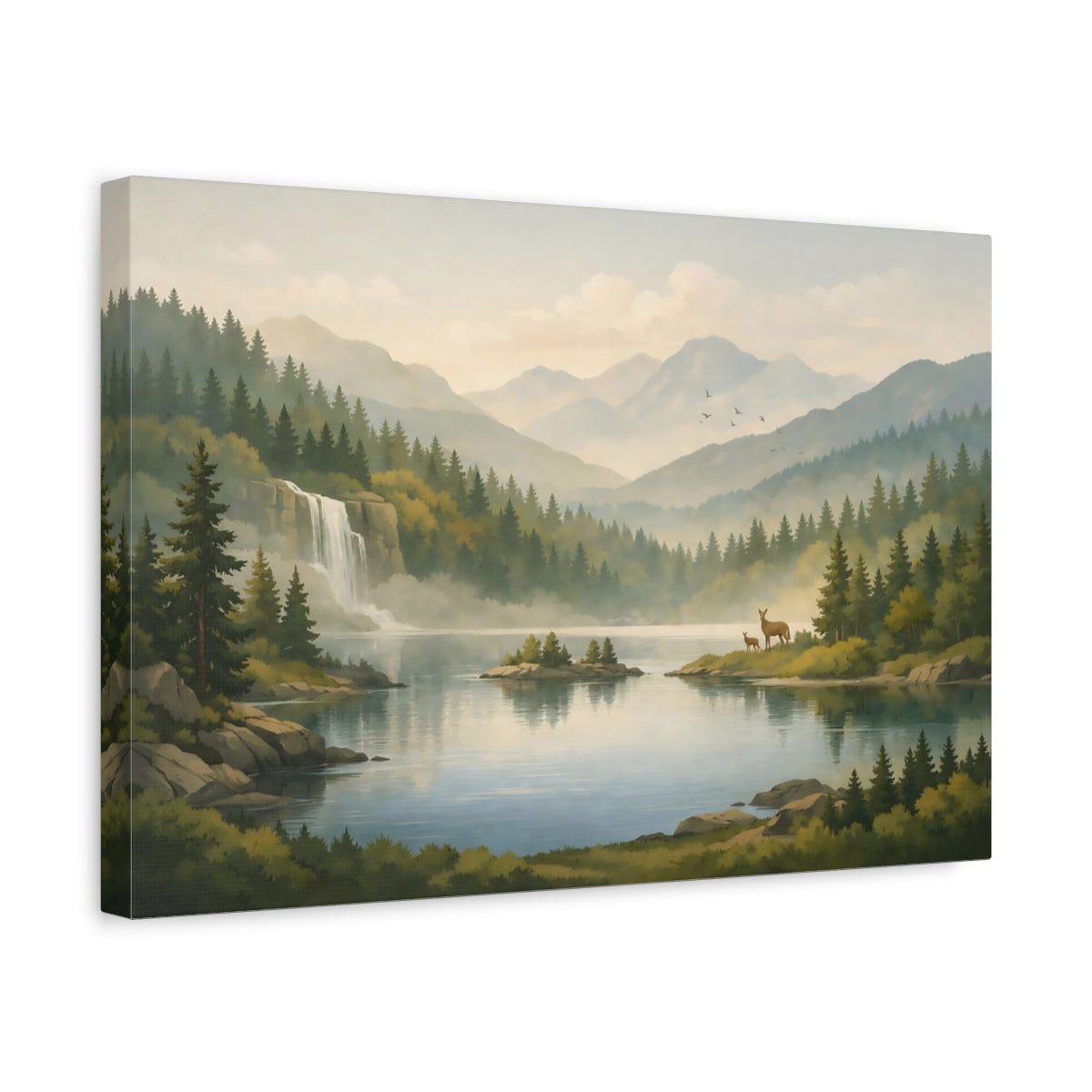 Forest Serene Mountain Lake Nature - Canvas Wall Art Print