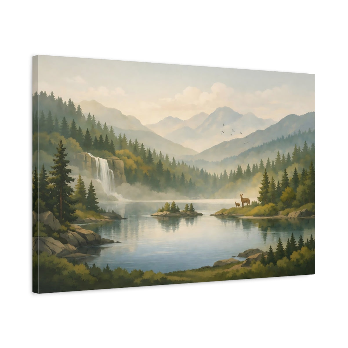 Forest Serene Mountain Lake Nature - Canvas Wall Art Print