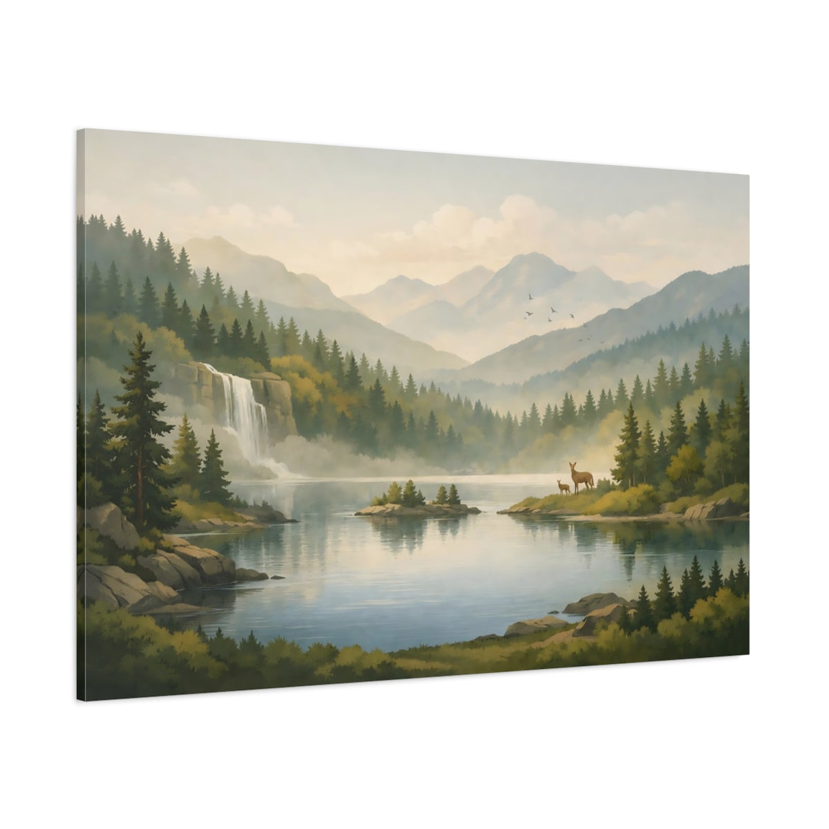 Forest Serene Mountain Lake Nature - Canvas Wall Art Print