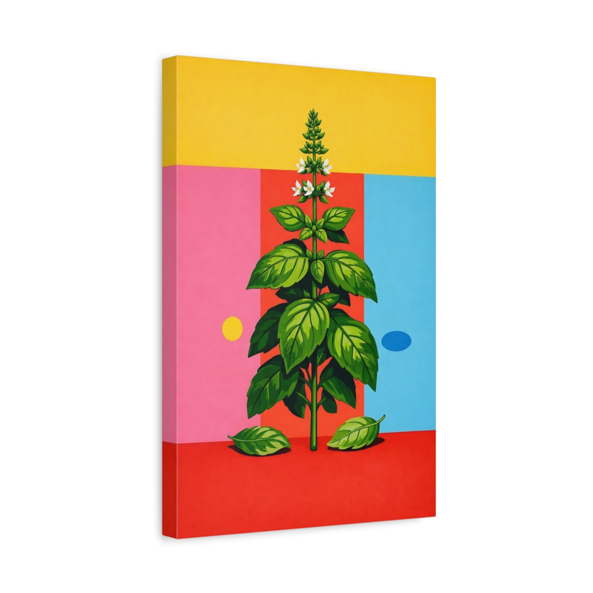 Side Mockup 4. Nature Basil Plant Colorful Basil Plant shown as stretched canvas wall art