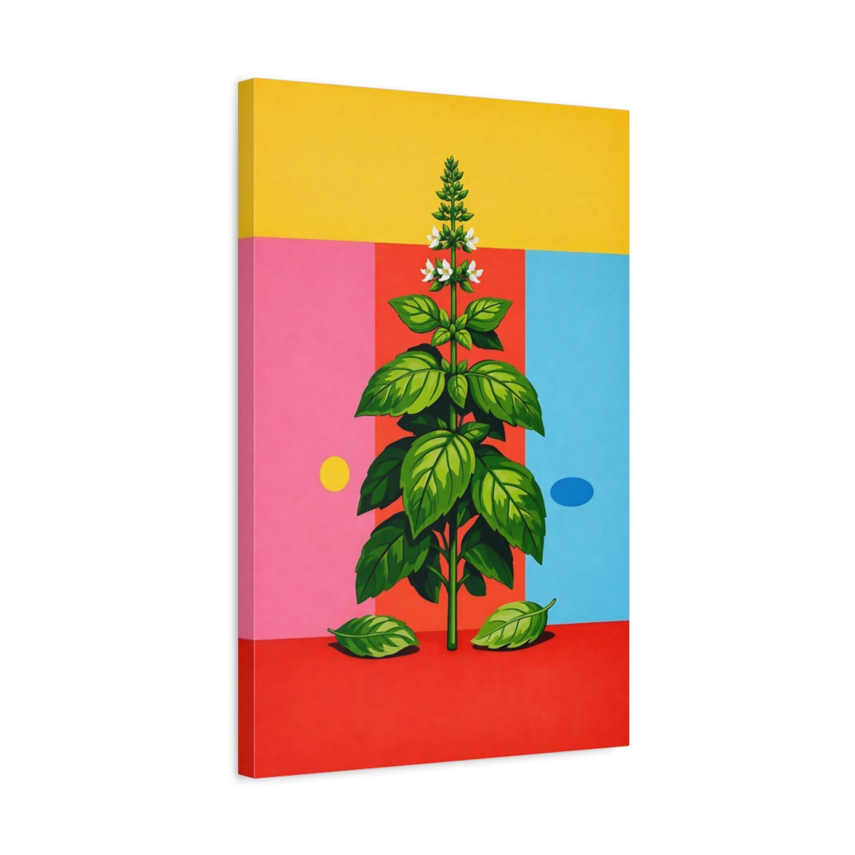 Side Mockup 3. Nature Basil Plant Colorful Basil Plant shown as stretched canvas wall art