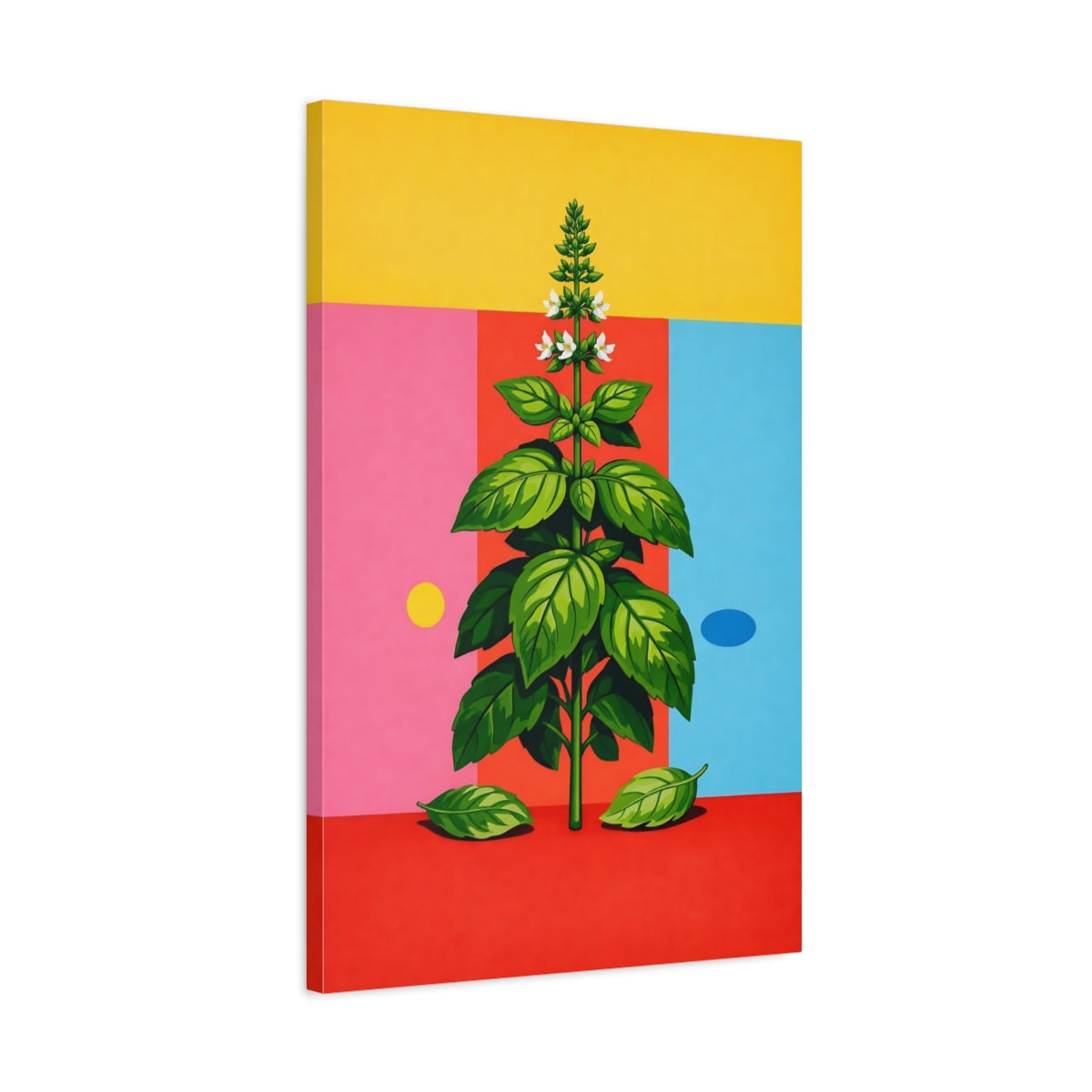 Side Mockup 2. Nature Basil Plant Colorful Basil Plant shown as stretched canvas wall art