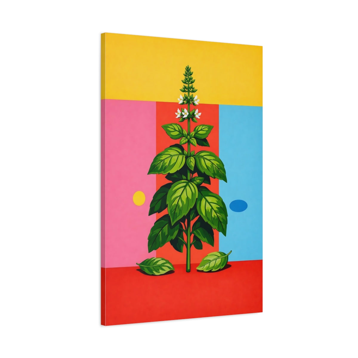Side Mockup 1. Nature Basil Plant Colorful Basil Plant shown as stretched canvas wall art