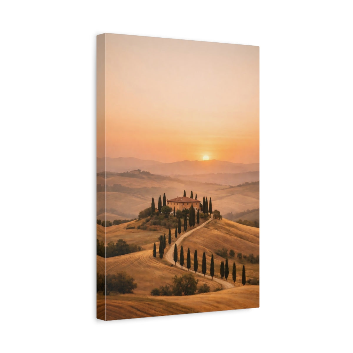 Side Mockup 4. Nature Tuscan Landscape Tuscan Sunset Landscape shown as stretched canvas wall art