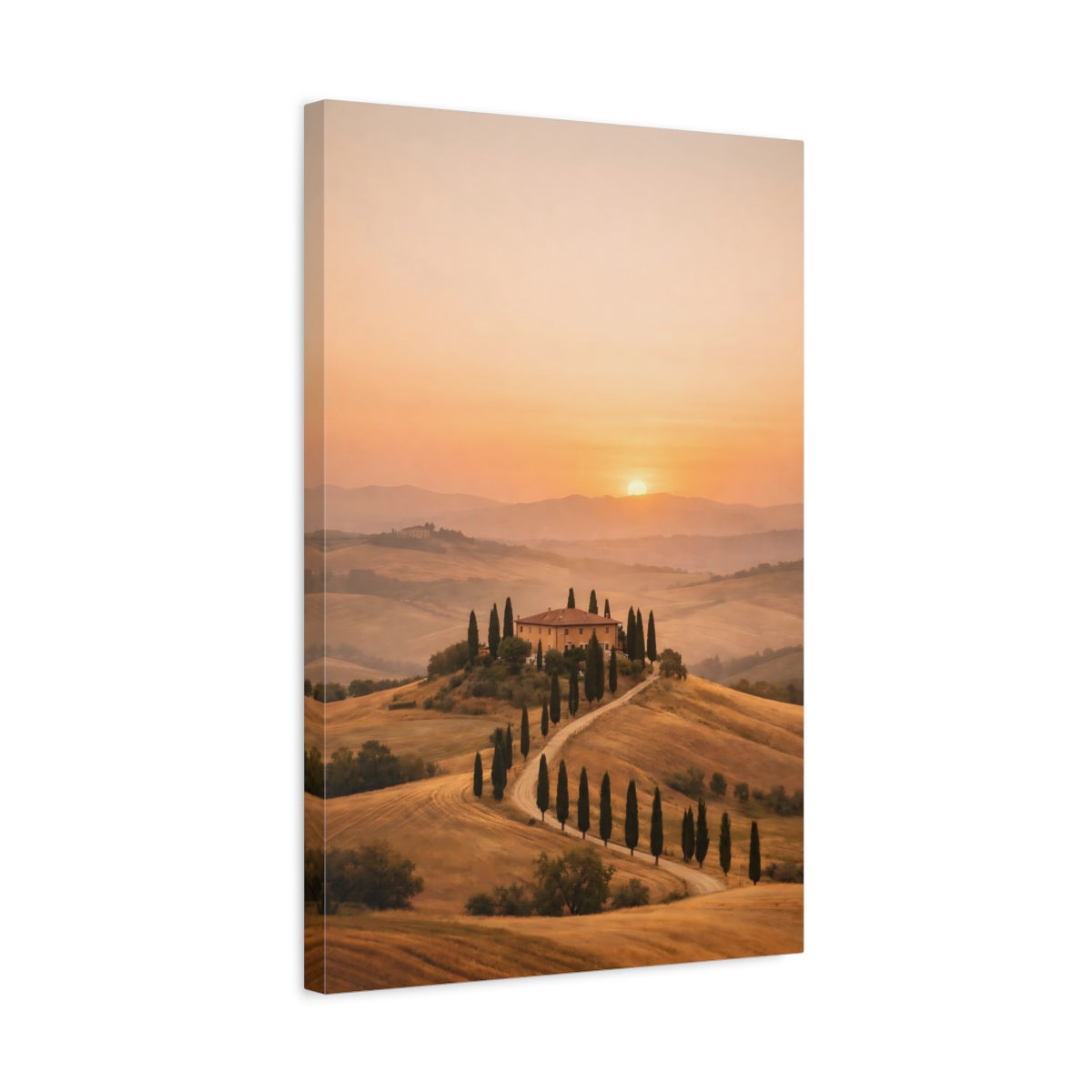 Side Mockup 3. Nature Tuscan Landscape Tuscan Sunset Landscape shown as stretched canvas wall art