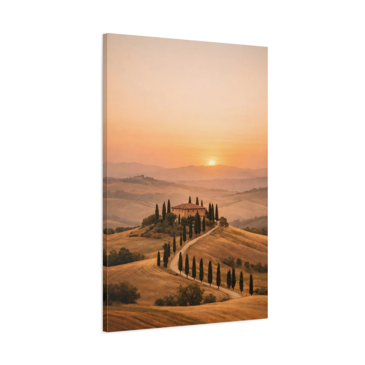 Side Mockup 1. Nature Tuscan Landscape Tuscan Sunset Landscape shown as stretched canvas wall art