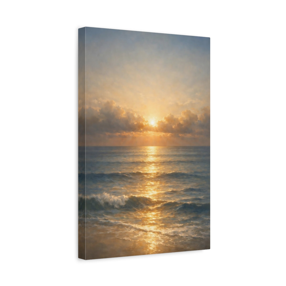 Side Mockup 4. Nature Ocean Sunset Golden Seascape shown as stretched canvas wall art
