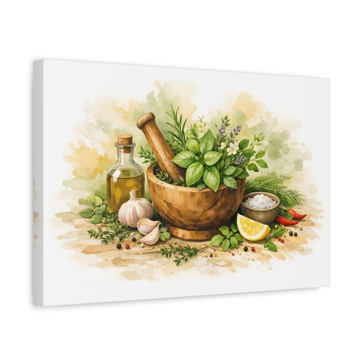 Nature Herbs And Spices Watercolor - Canvas Wall Art Print