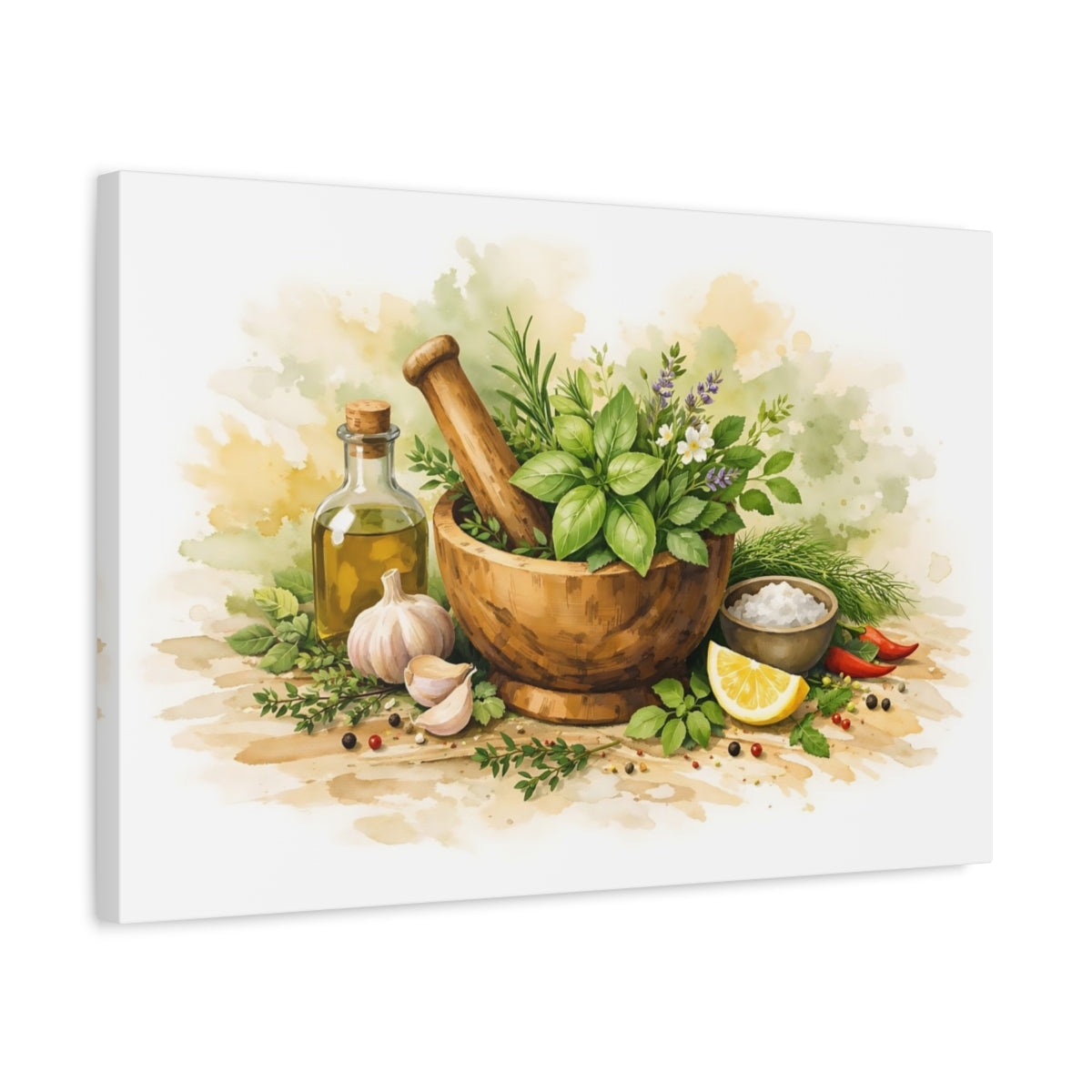 Nature Herbs And Spices Watercolor - Canvas Wall Art Print
