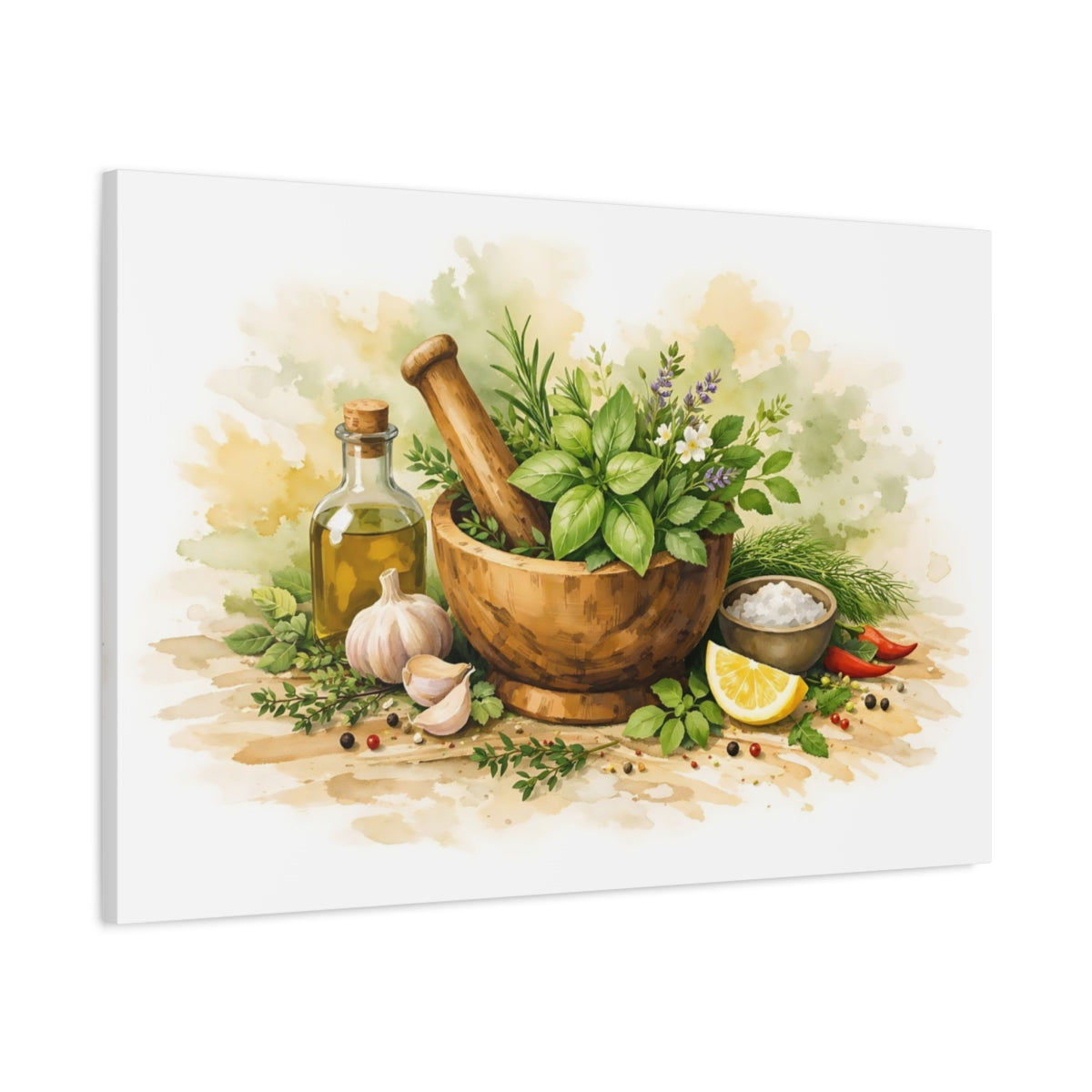 Nature Herbs And Spices Watercolor - Canvas Wall Art Print