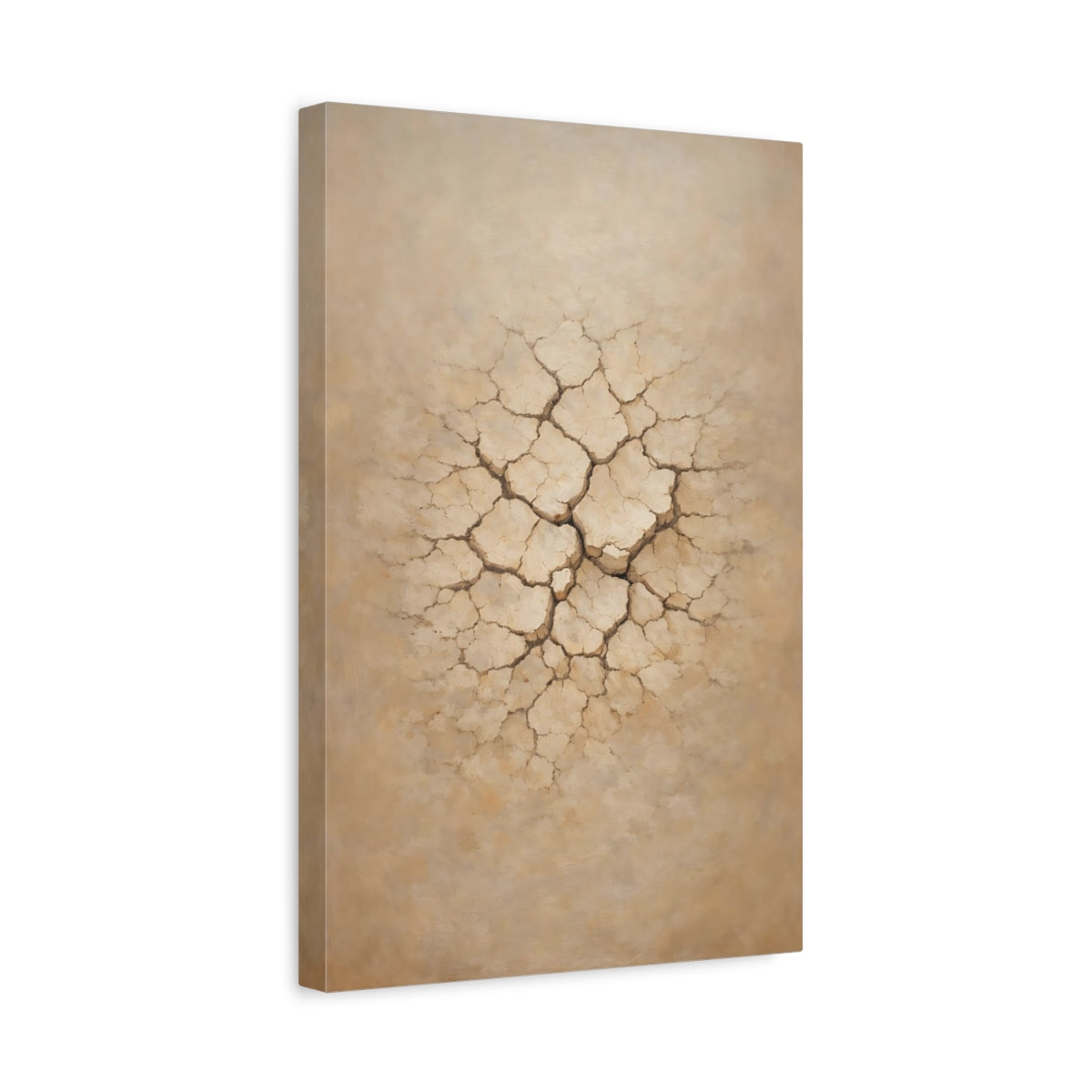 Side Mockup 4. Nature Cracked Earth Beige Cracked Earth shown as stretched canvas wall art