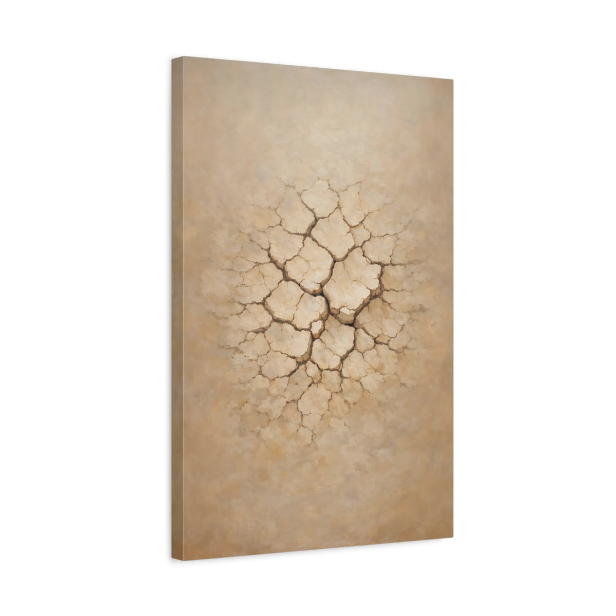 Side Mockup 3. Nature Cracked Earth Beige Cracked Earth shown as stretched canvas wall art