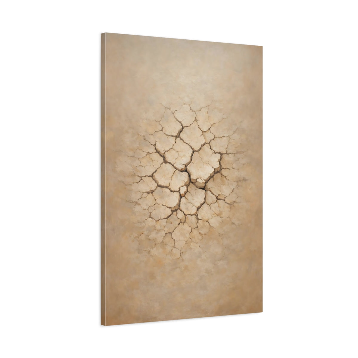 Side Mockup 1. Nature Cracked Earth Beige Cracked Earth shown as stretched canvas wall art