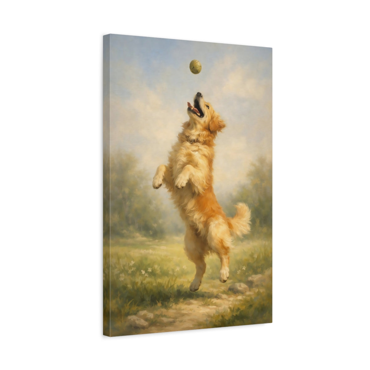 Side Mockup 3. Animals Golden Retriever Golden Dog shown as stretched canvas wall art