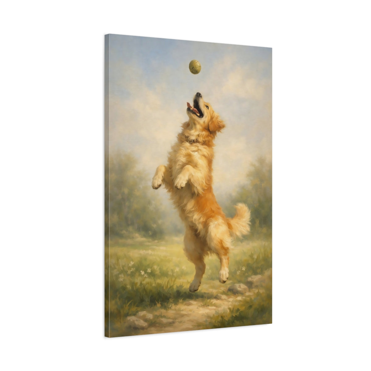 Side Mockup 1. Animals Golden Retriever Golden Dog shown as stretched canvas wall art