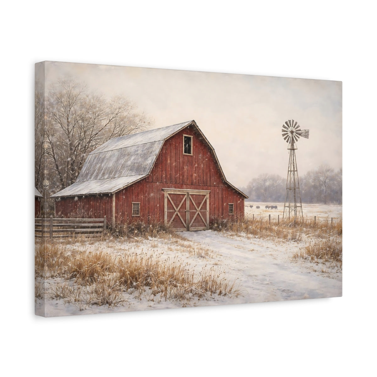 Nature Red Barn Winter - Canvas Wall Art Print
