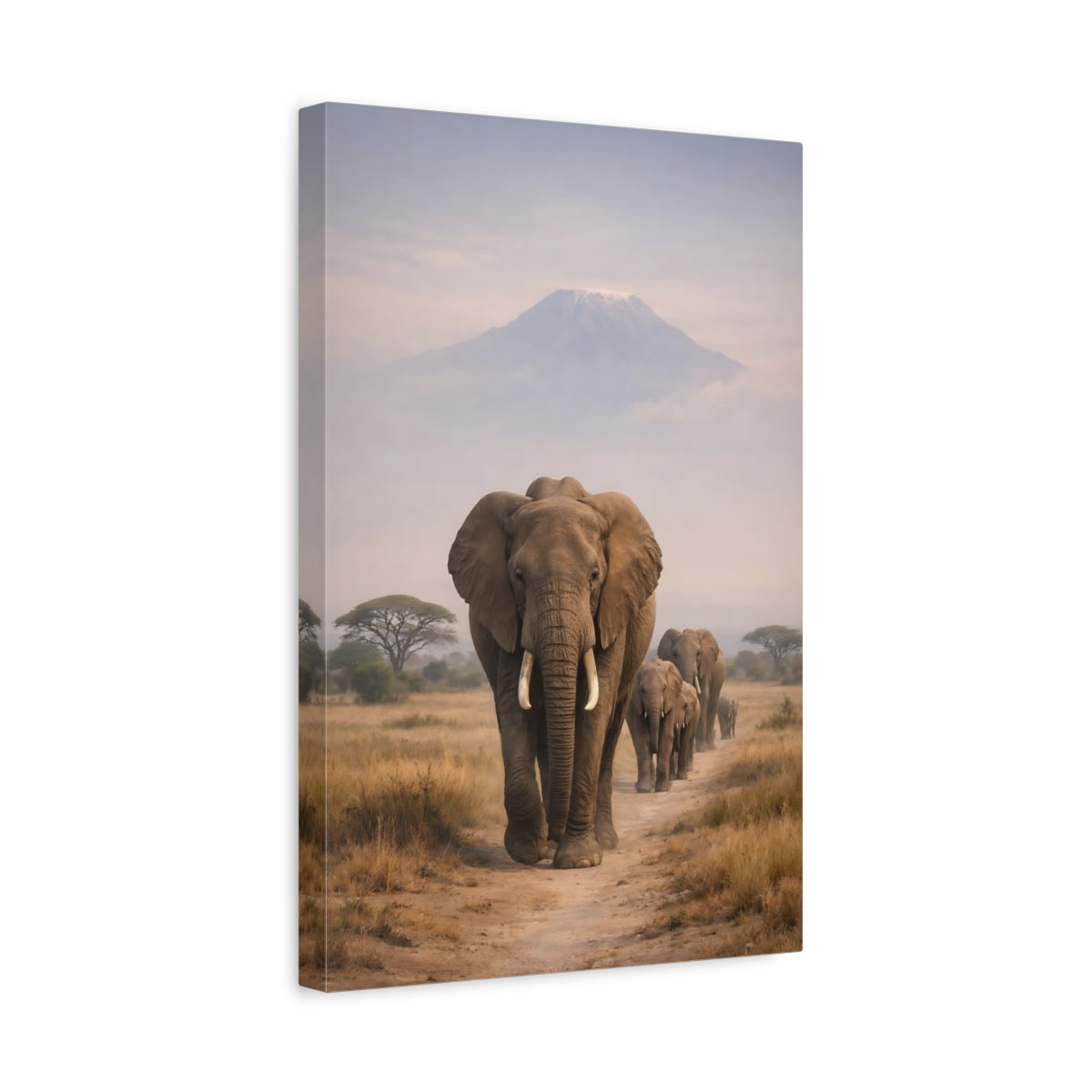 Side Mockup 4. Animals Elephant Herd African Elephants shown as stretched canvas wall art