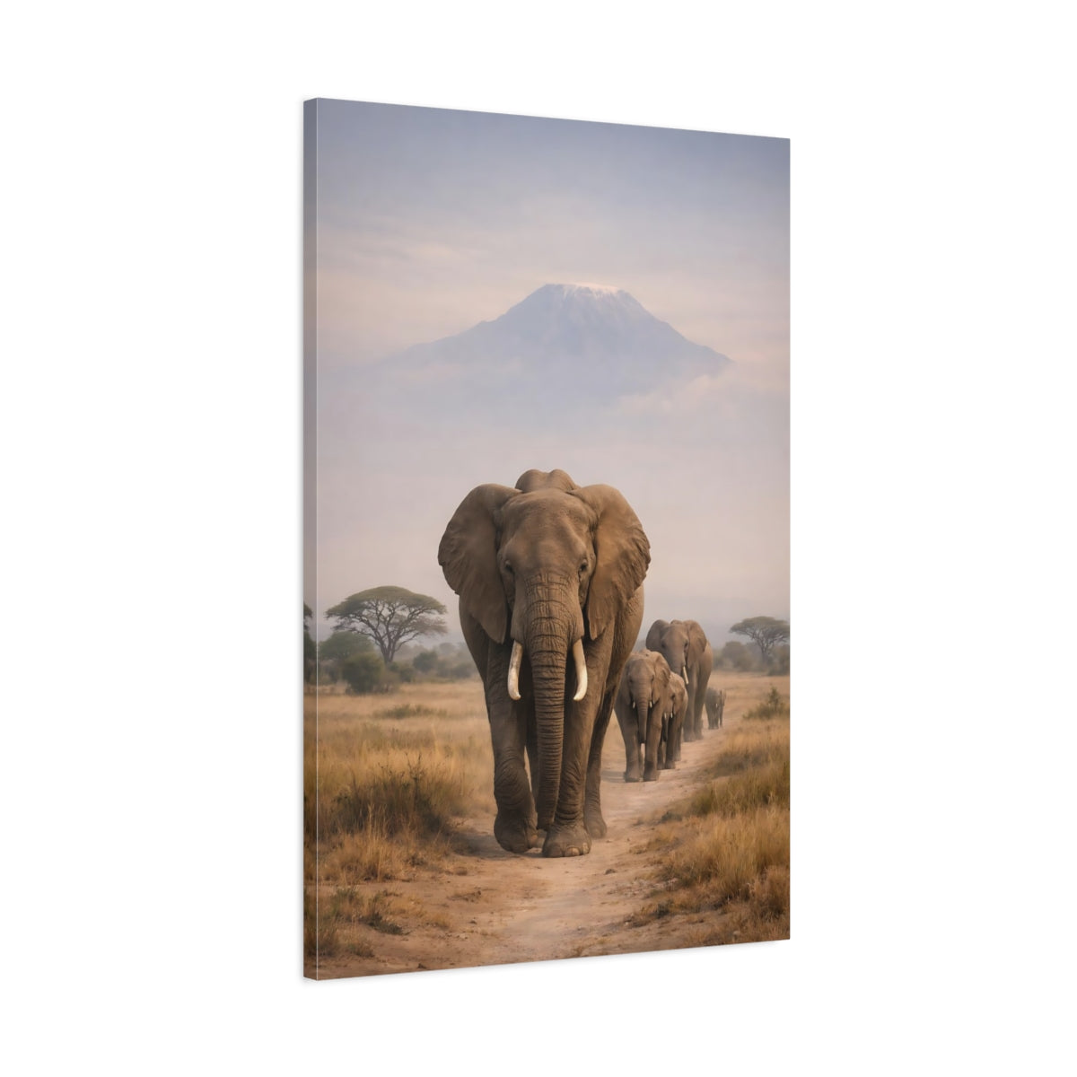 Side Mockup 1. Animals Elephant Herd African Elephants shown as stretched canvas wall art