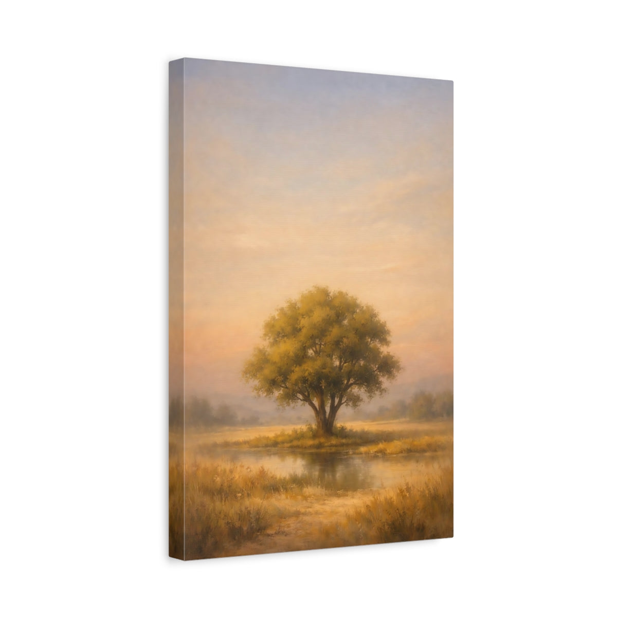 Side Mockup 4. Nature Lone Tree Golden Landscape shown as stretched canvas wall art