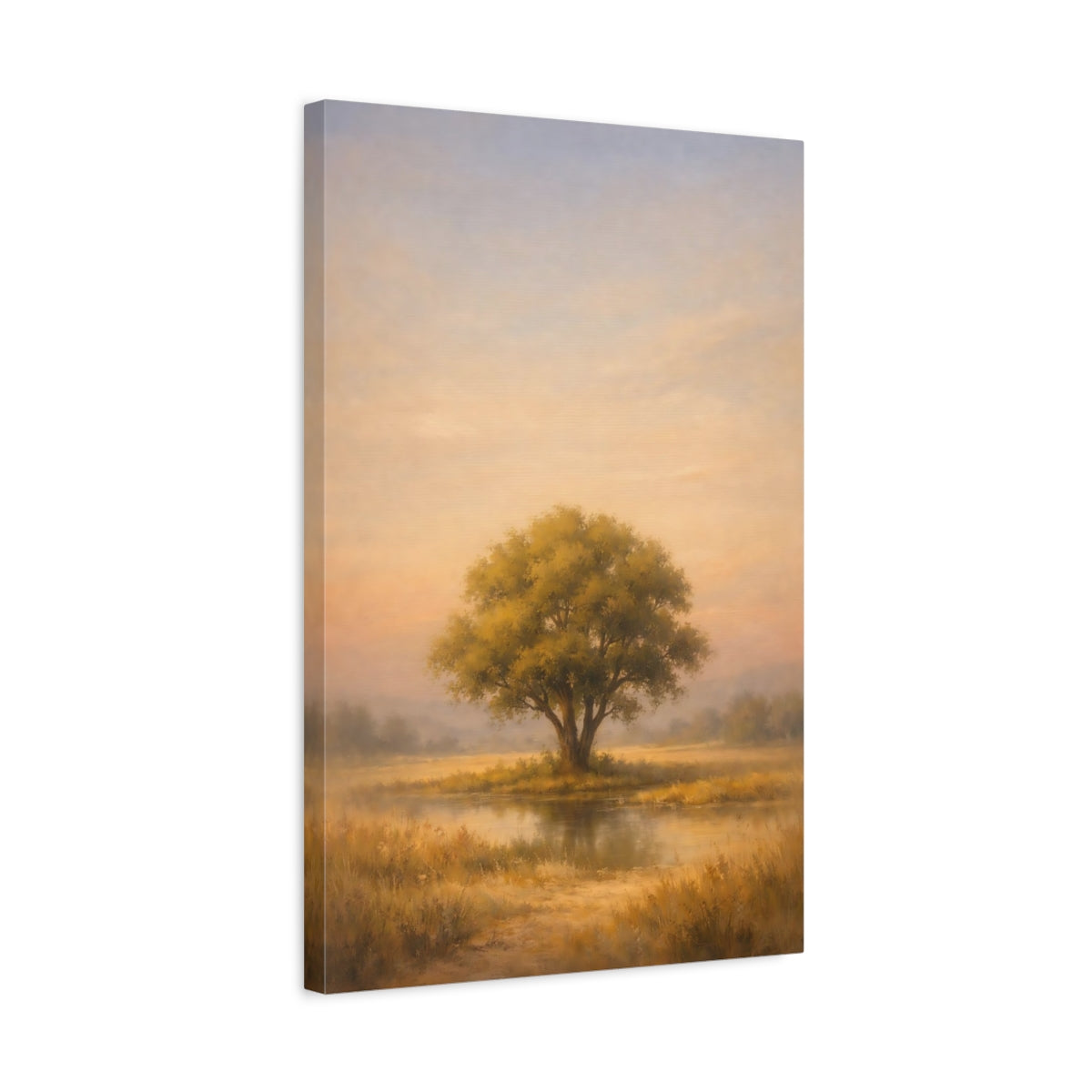 Side Mockup 3. Nature Lone Tree Golden Landscape shown as stretched canvas wall art