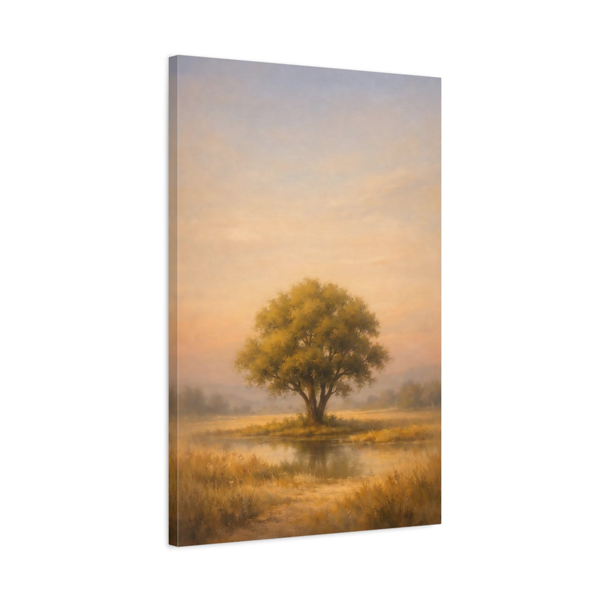 Side Mockup 2. Nature Lone Tree Golden Landscape shown as stretched canvas wall art