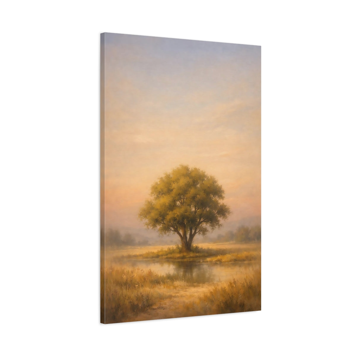 Side Mockup 1. Nature Lone Tree Golden Landscape shown as stretched canvas wall art