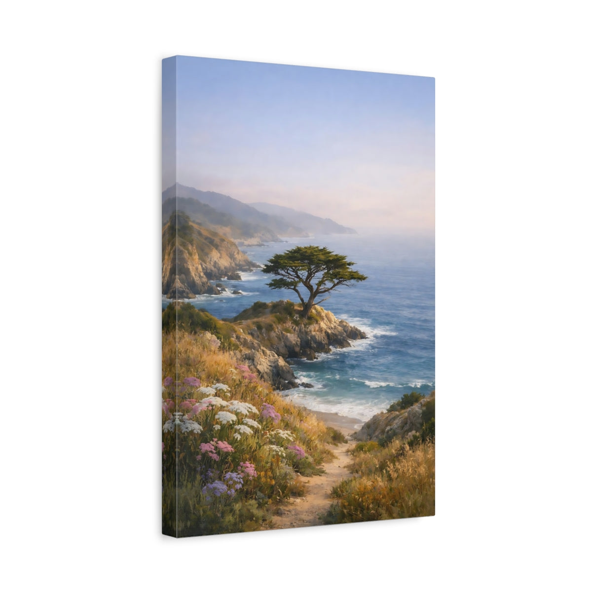 Side Mockup 4. Nature Coastal Tree Blue And Green shown as stretched canvas wall art