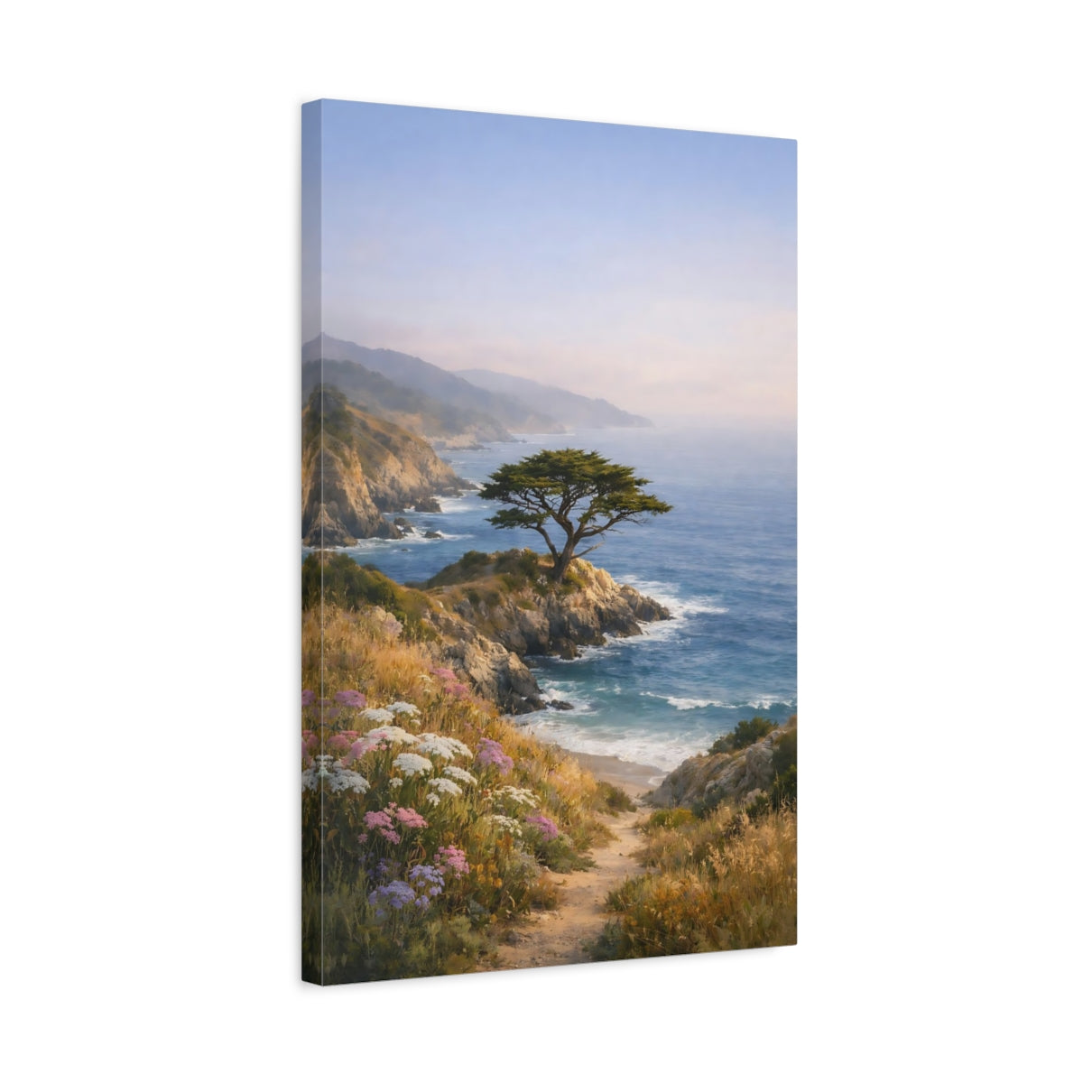 Side Mockup 3. Nature Coastal Tree Blue And Green shown as stretched canvas wall art