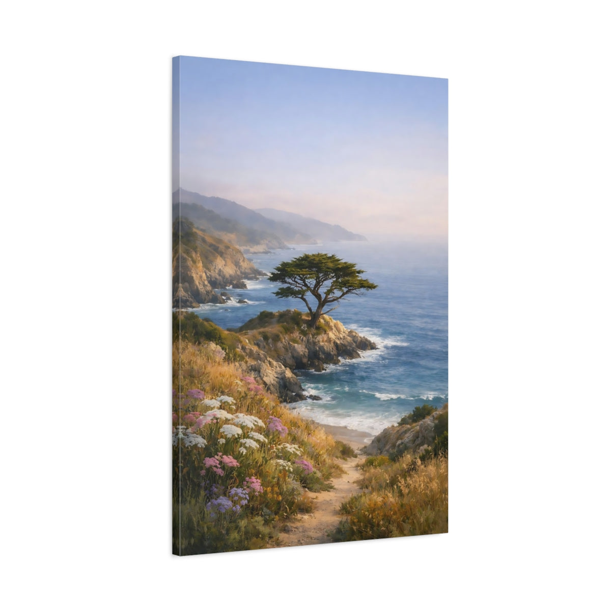 Side Mockup 1. Nature Coastal Tree Blue And Green shown as stretched canvas wall art