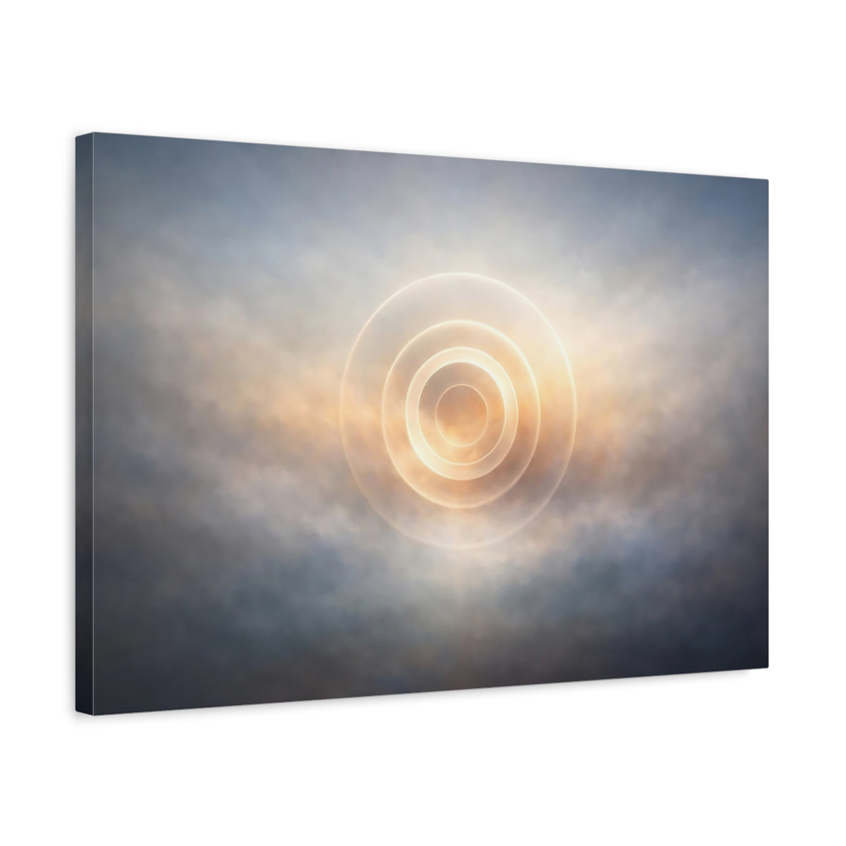 Side Mockup 3. Mist Depth Abstract Rings shown as stretched canvas wall art