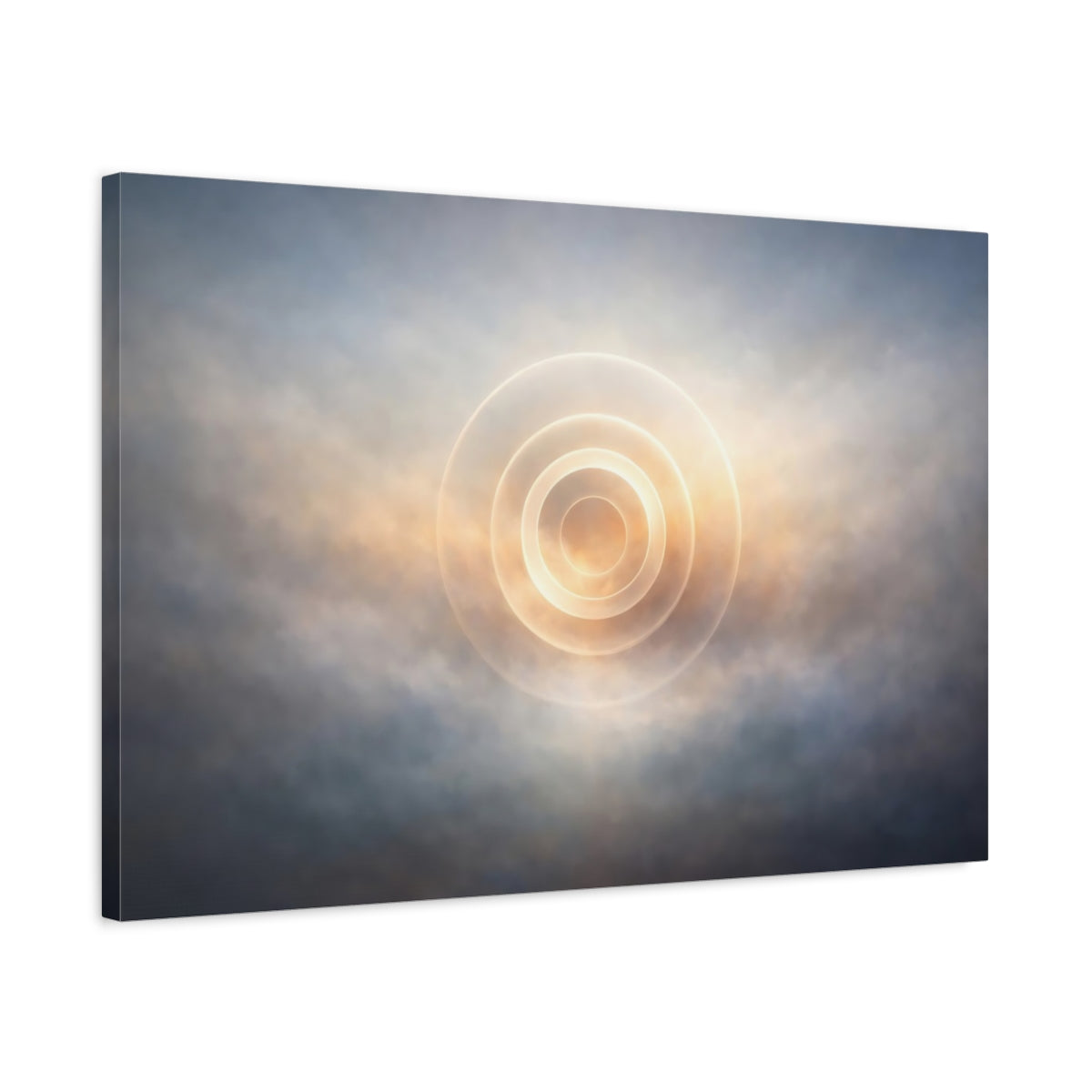 Side Mockup 2. Mist Depth Abstract Rings shown as stretched canvas wall art