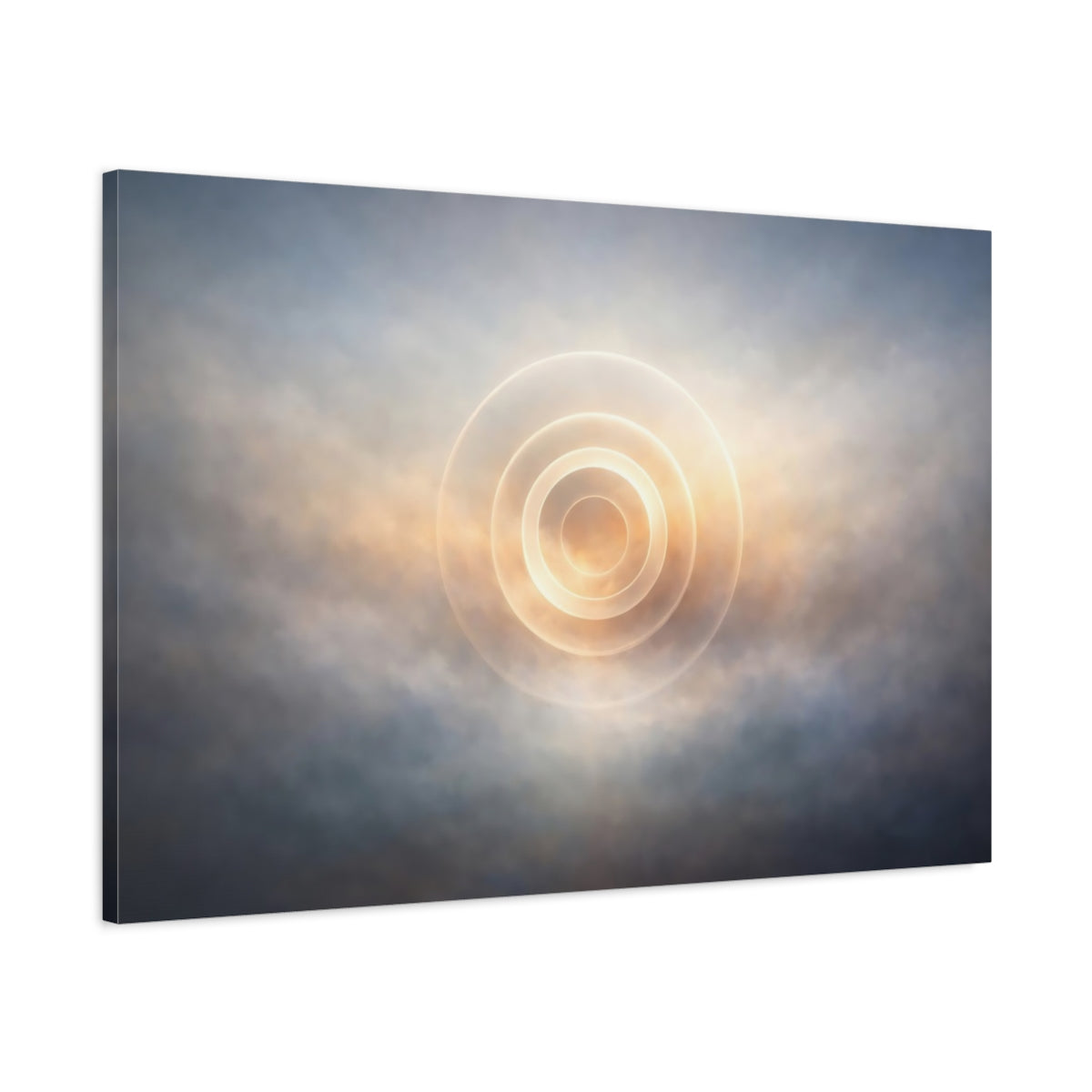 Side Mockup 1. Mist Depth Abstract Rings shown as stretched canvas wall art