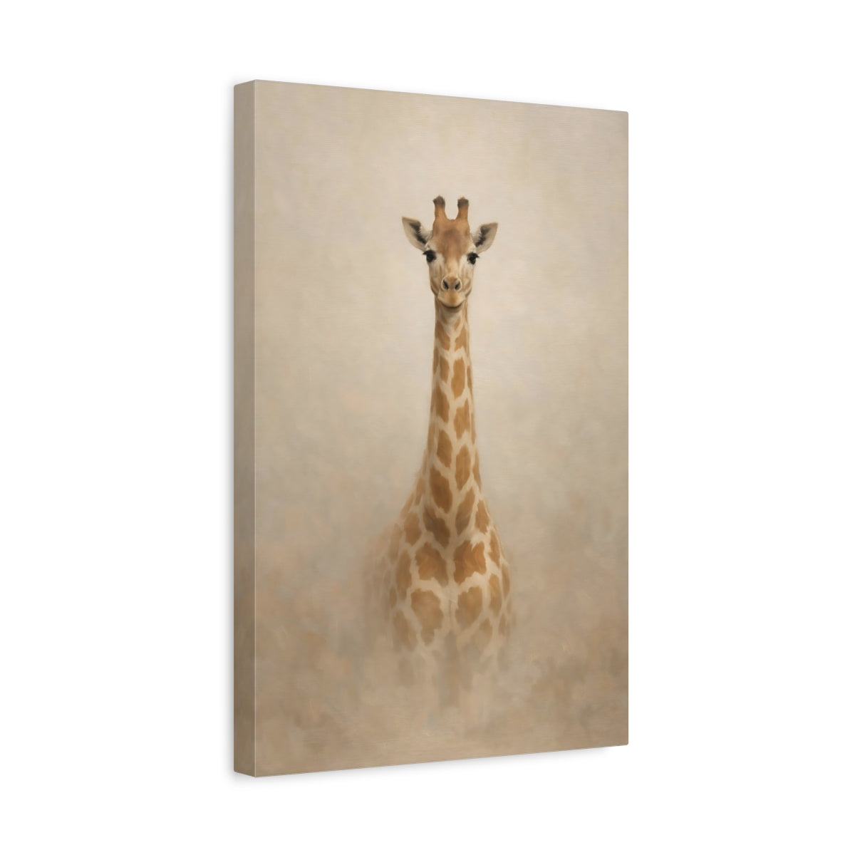 Side Mockup 4. Animals Giraffe Brown And Beige shown as stretched canvas wall art