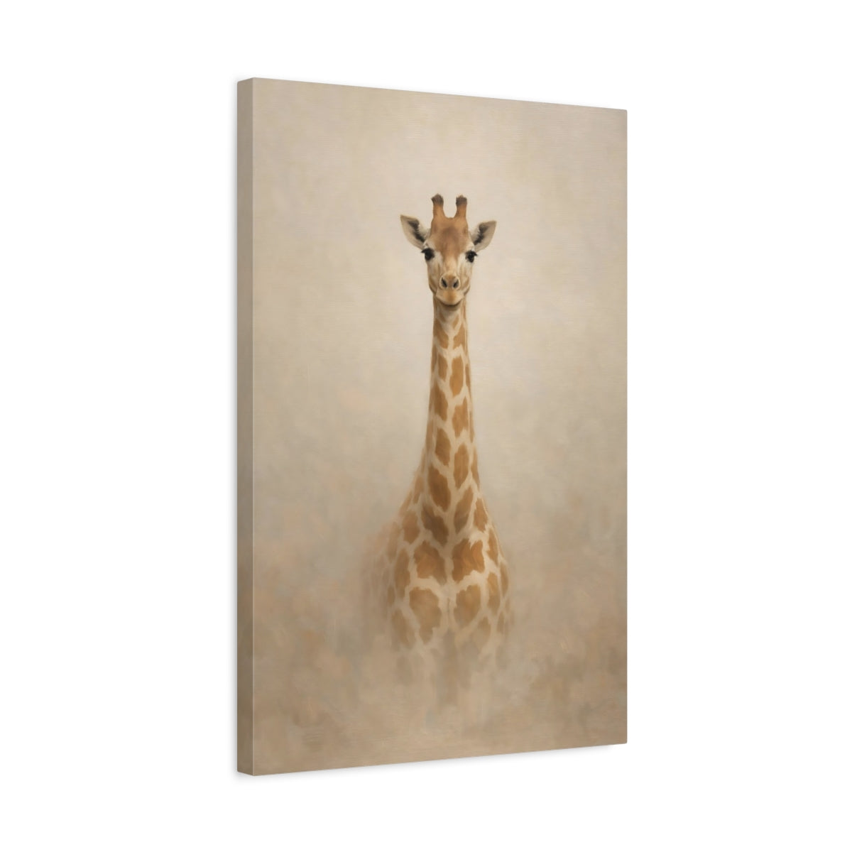 Side Mockup 3. Animals Giraffe Brown And Beige shown as stretched canvas wall art
