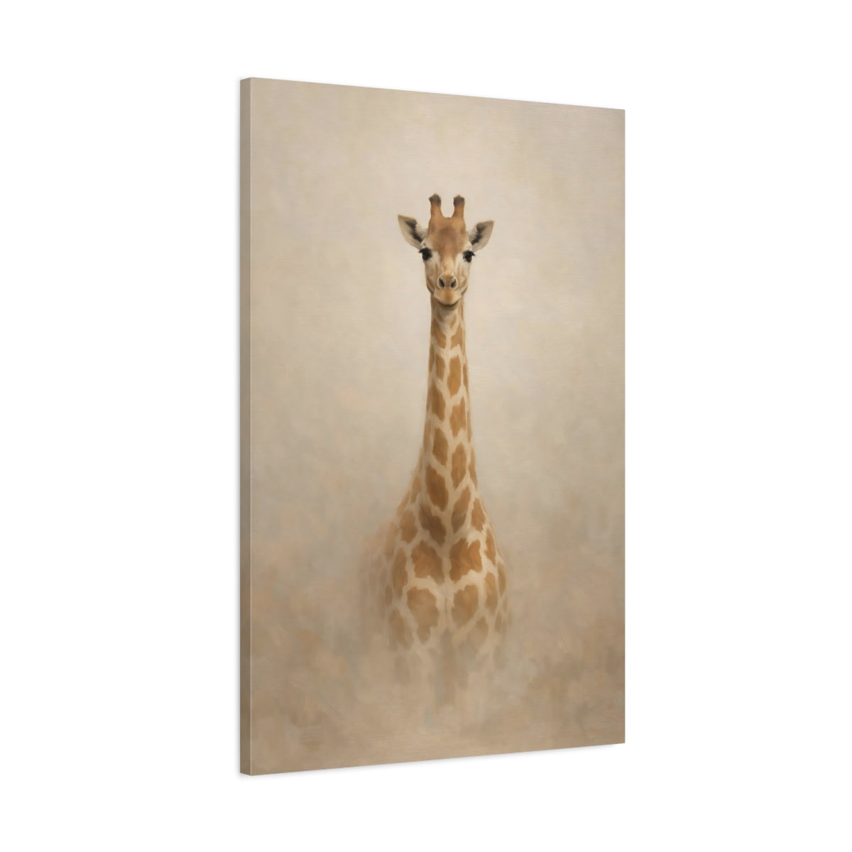 Side Mockup 1. Animals Giraffe Brown And Beige shown as stretched canvas wall art