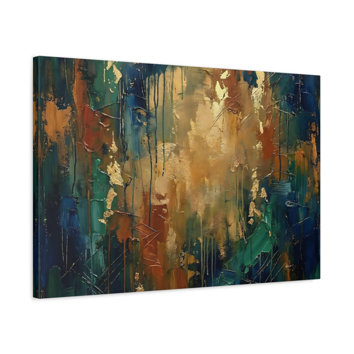 Abstract Art Blue Green Gold - Canvas Wall Art Print