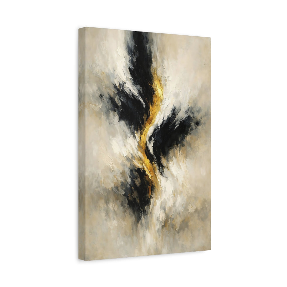 Side Mockup 4. Abstract Abstract Swirl Black Gold Abstract shown as stretched canvas wall art
