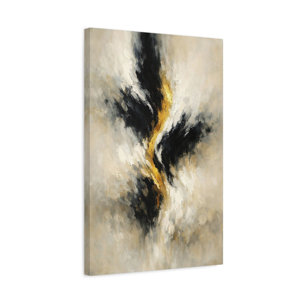 Side Mockup 3. Abstract Abstract Swirl Black Gold Abstract shown as stretched canvas wall art