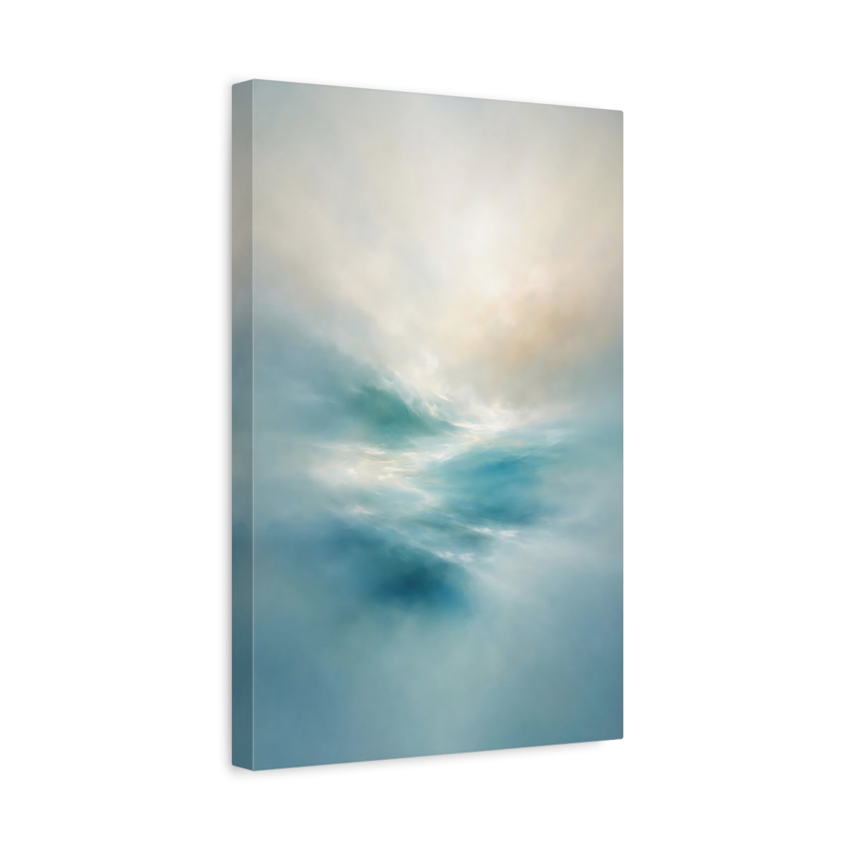 Side Mockup 4. Nature Ocean Waves Blue Ocean Waves shown as stretched canvas wall art