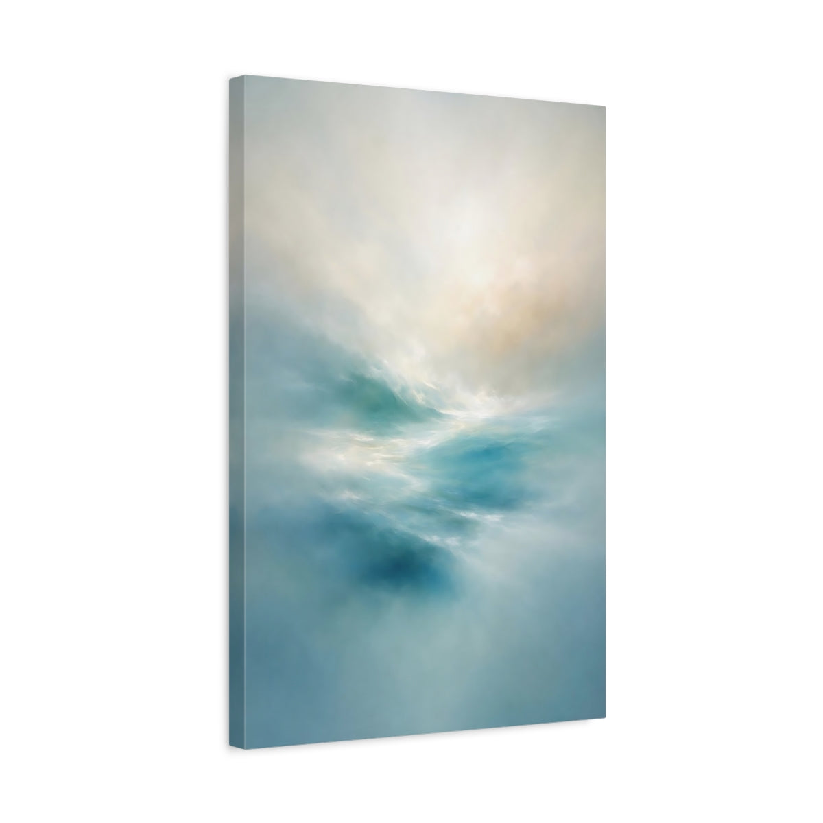 Side Mockup 3. Nature Ocean Waves Blue Ocean Waves shown as stretched canvas wall art