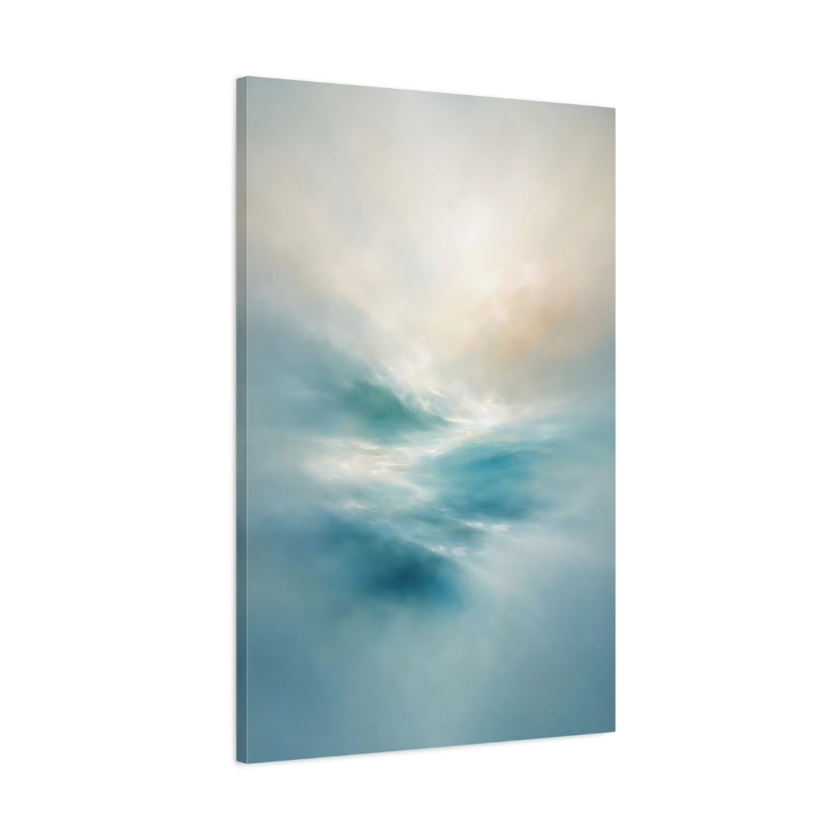 Side Mockup 1. Nature Ocean Waves Blue Ocean Waves shown as stretched canvas wall art