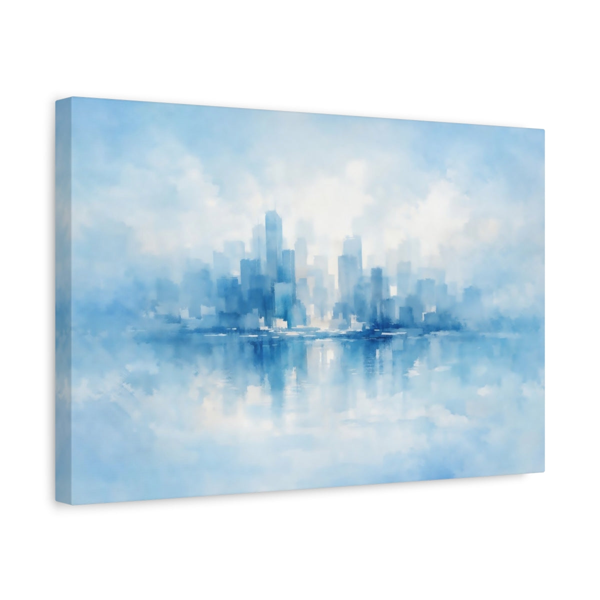 Watercolor Blue Urban Abstract Cityscape - Canvas Wall Art Print