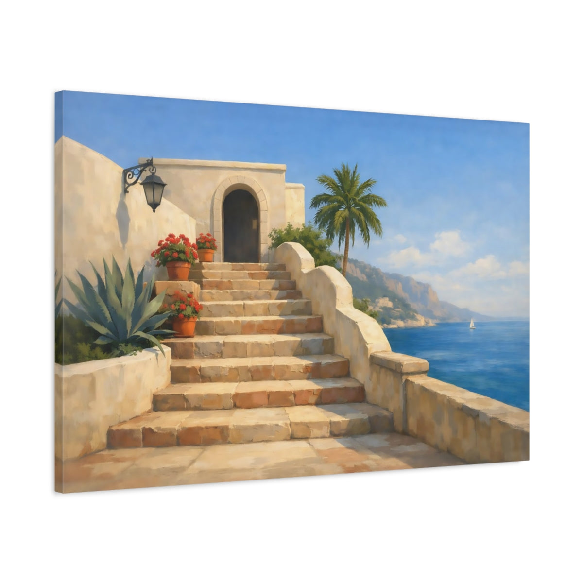 Vintage Coastal Steps Villa Nature - Canvas Wall Art Print