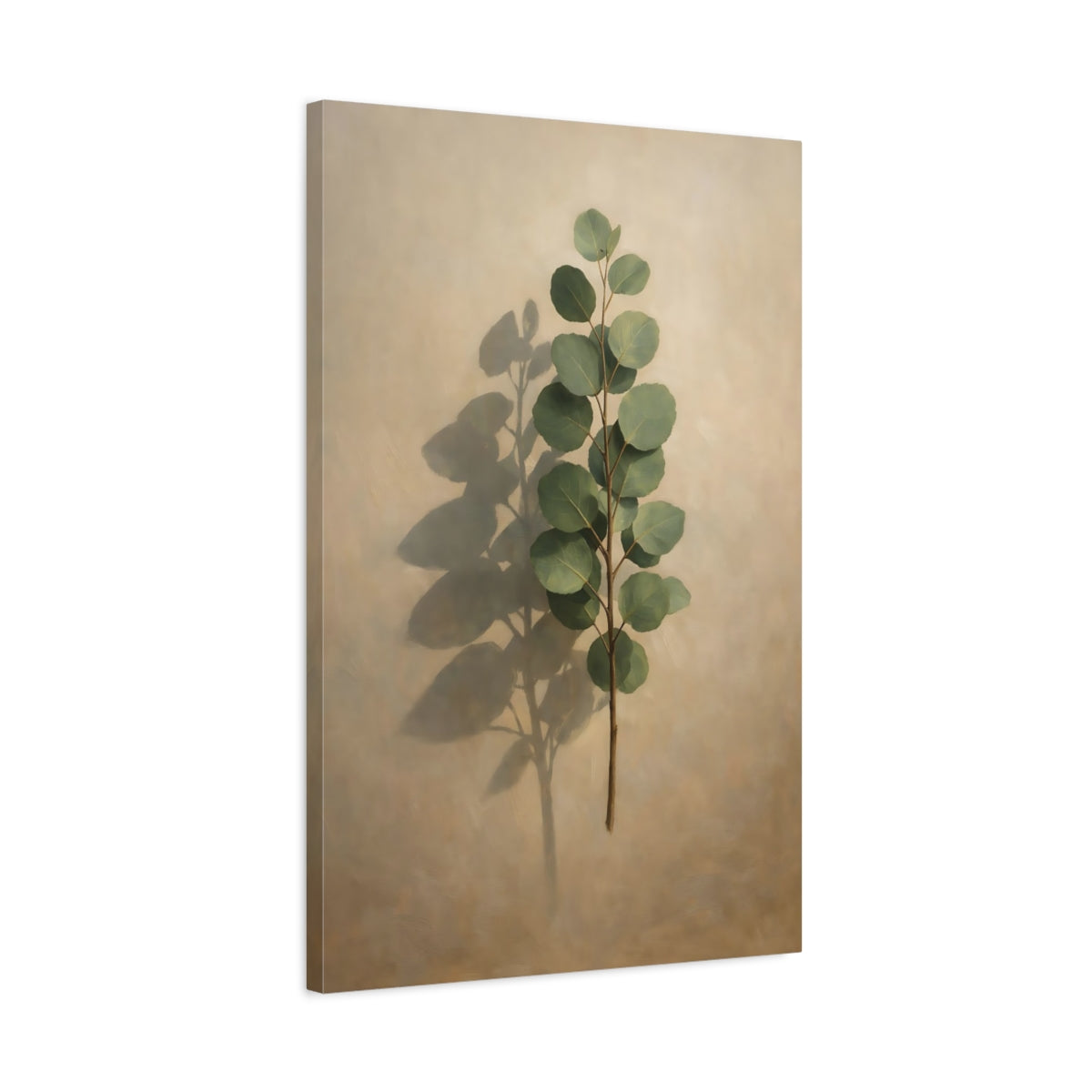 Side Mockup 2. Nature Eucalyptus Branch Eucalyptus Green shown as stretched canvas wall art