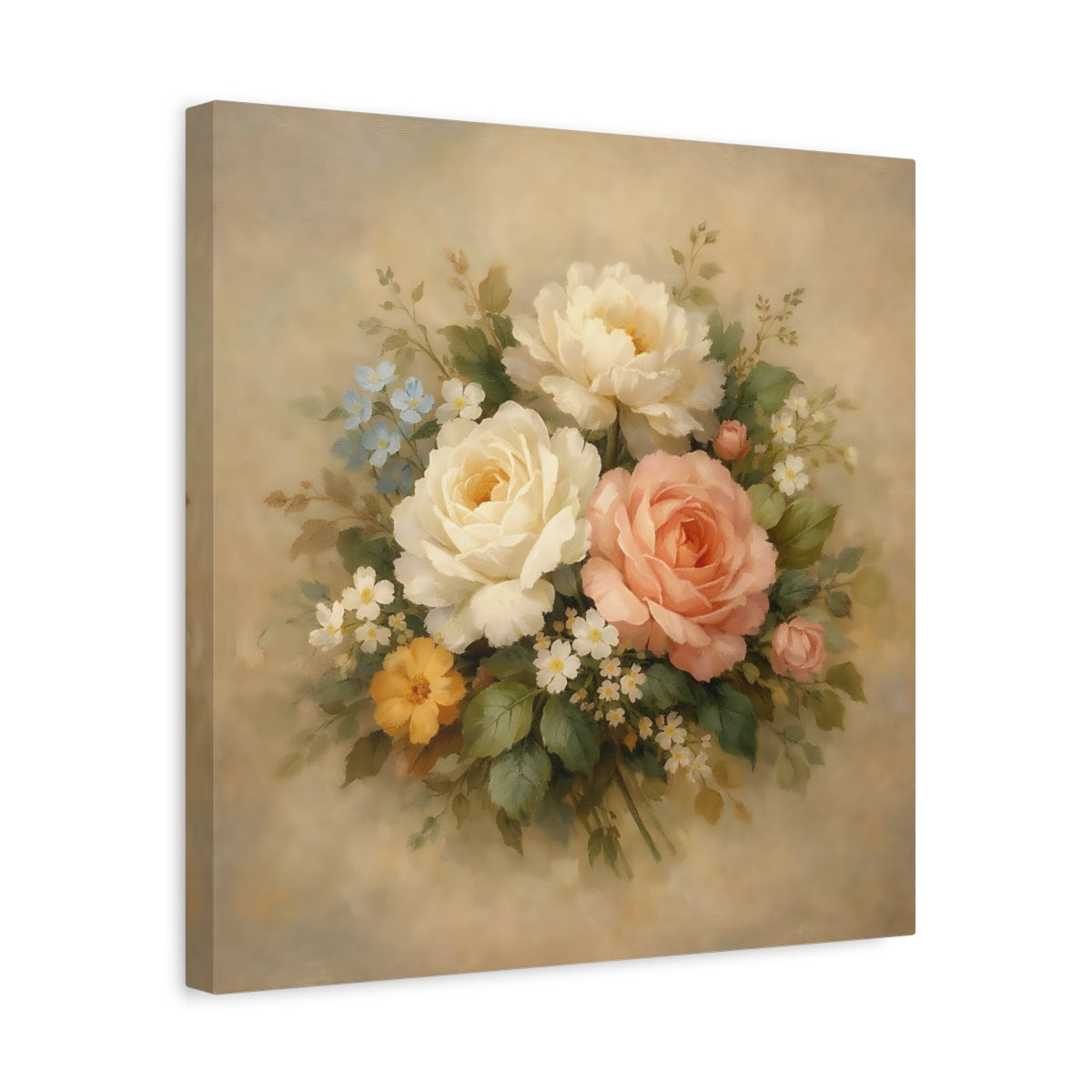 Side Mockup 6. Floral Floral Bouquet Vintage Floral Pastel shown as stretched canvas wall art